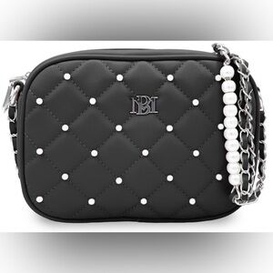 BADGLEY MISCHKA Diamond Quilted Camera Bag w/Pearls- Black (NWT)